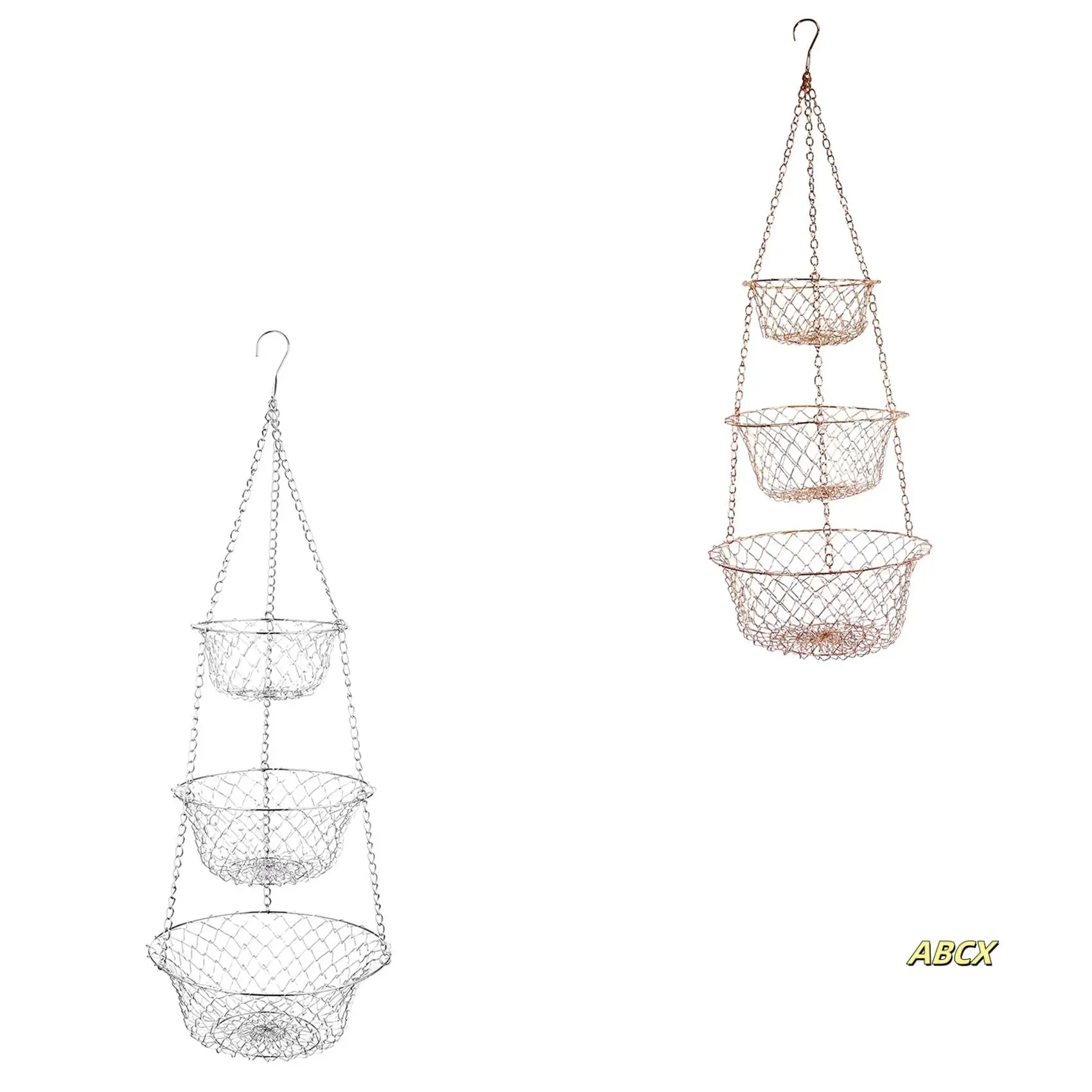 

2 шт. 3-х уровневая корзина с фруктами, кухонная корзина для хранения овощей, подвесная цепочка для фруктов, экономия места (серебро и медь)