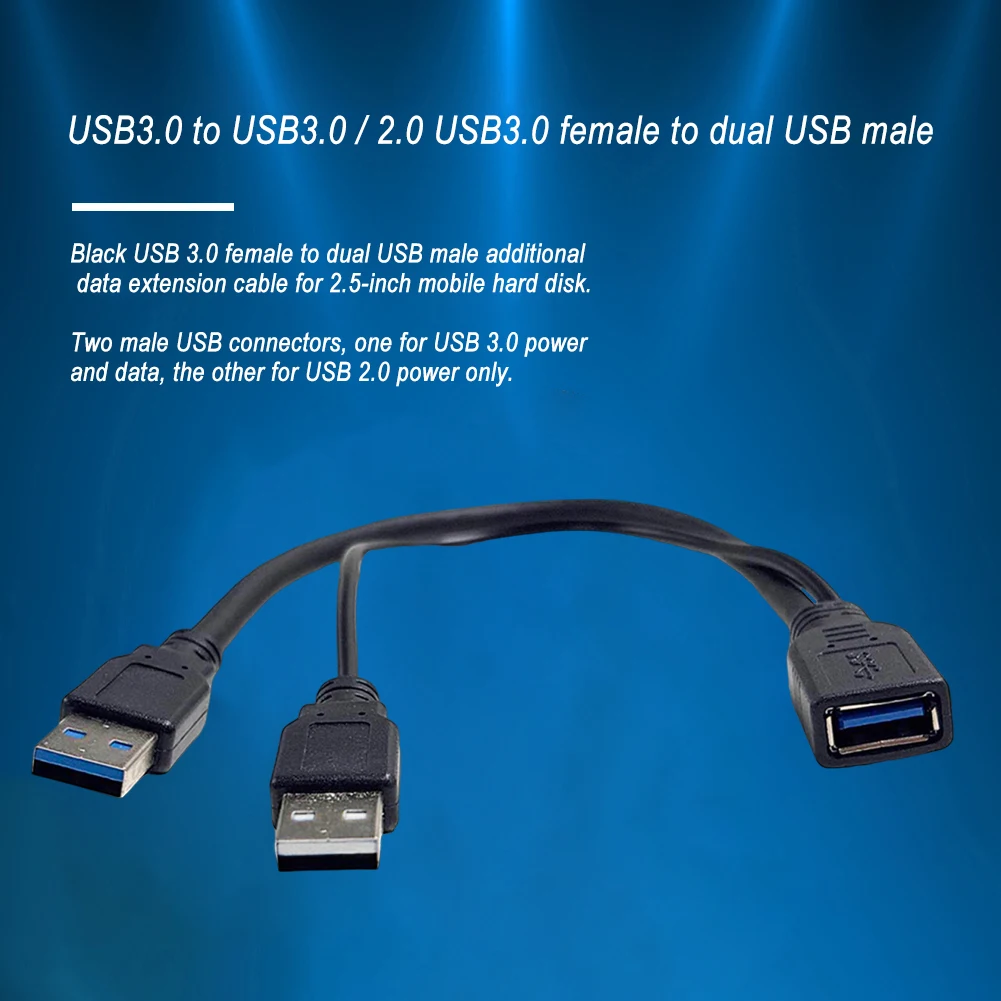 

Extra Power Data Splitter Extension Cable USB 3.0 Female to Dual USB Male Data Y Splitter Extension Cable Cord