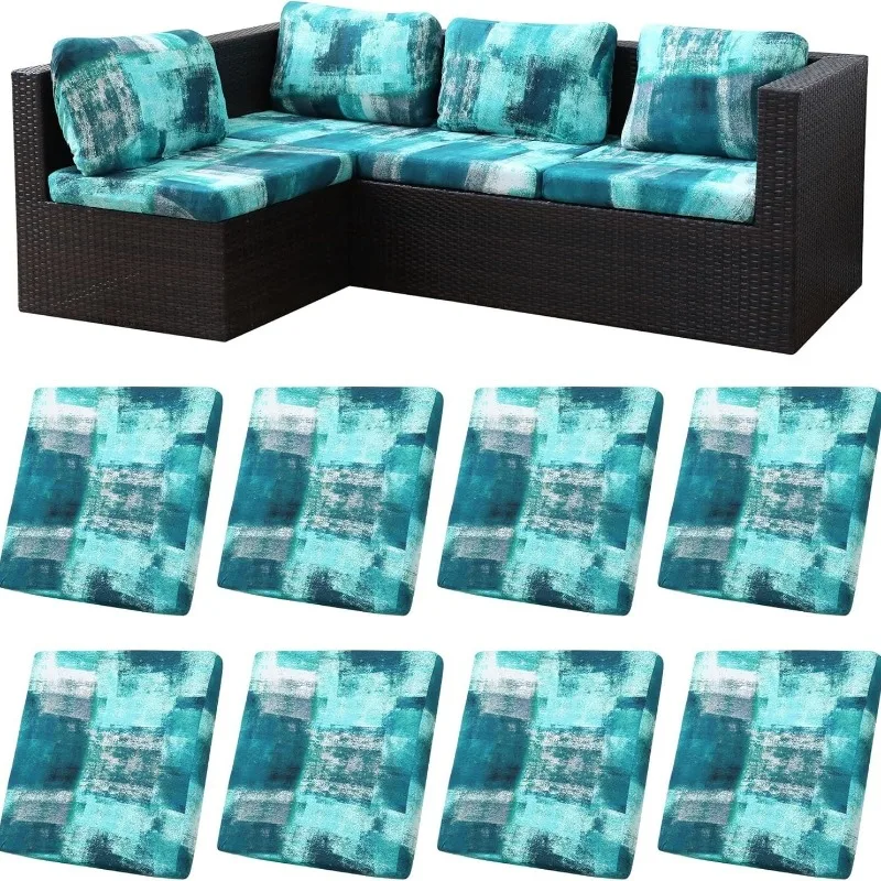 2/4/6/8PCS Outdoor Cushion Covers Set Elastic Printed Patio Furniture Couch Seat Slipcover Printed Tropical for Sectional Chair