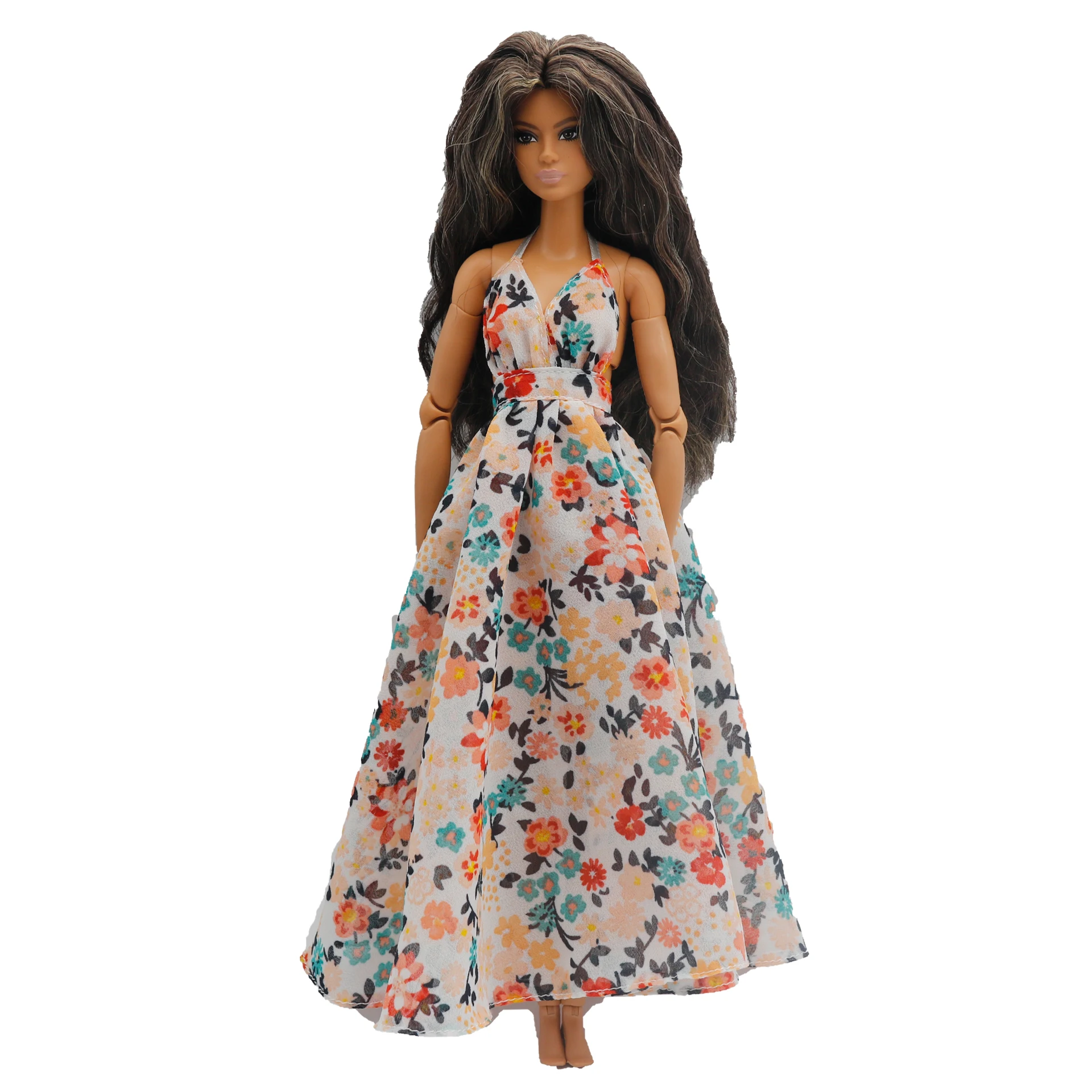 New 30cm 1/6 Sling backless floral Chiffon maxi irregular hem dress Accessories Clothes for Barbies doll