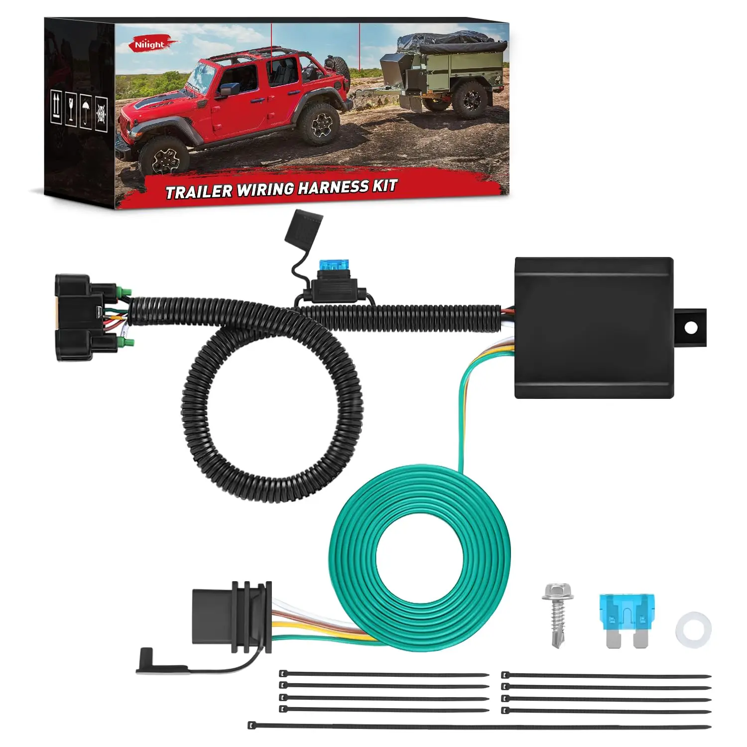 Nilight 4 Pin Custom Trailer Wiring Harness 56420 Vehicle Side | Compatible with Hyundai 2019 2020 2021 2022 2023 2024 Santa Fe Santa Cruz Palisade Tucson Kia Telluride Sorento Carnival