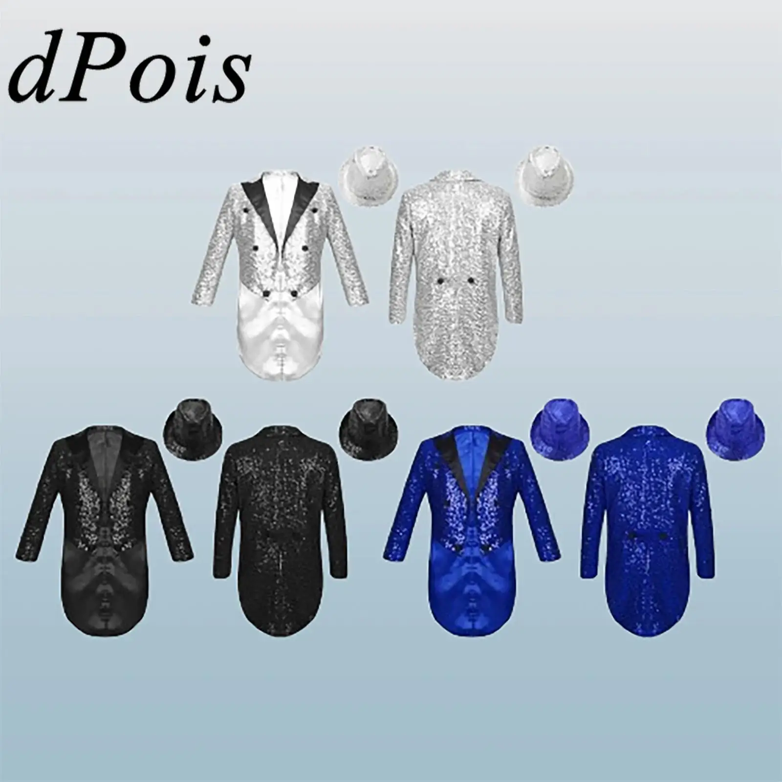 

Children Teens Tuxedos Blazer Sequin Tailcoat with Sequined Hat Kids Boys Magic Show Jazz Dance Costumes Performance Outfit