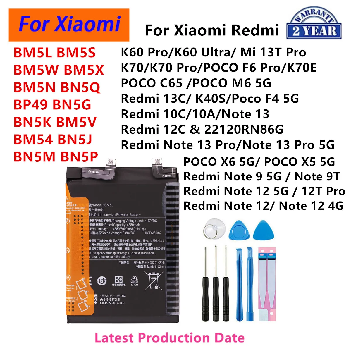 

Brand New BM5L BM5S BM5W BM5X BM5N BN5Q BP49 BN5G BN5K BM5V BM54 BN5J BN5M BN5P Battery For Xiaomi redmi +tools