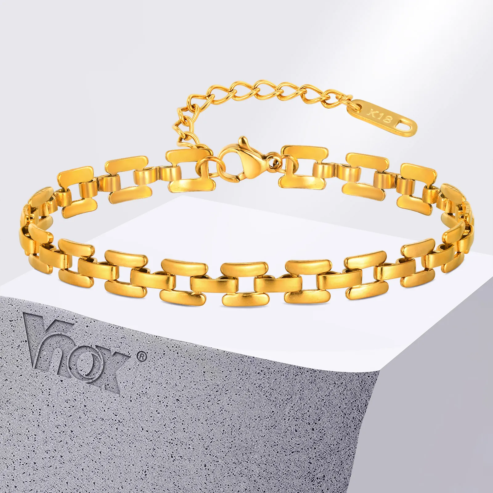 

Vnox New Arrival Watch Band Link Chain Bracelet for Women, Cool Classic Minimalist Stainless Steel Gold Plated Fashion Gifts