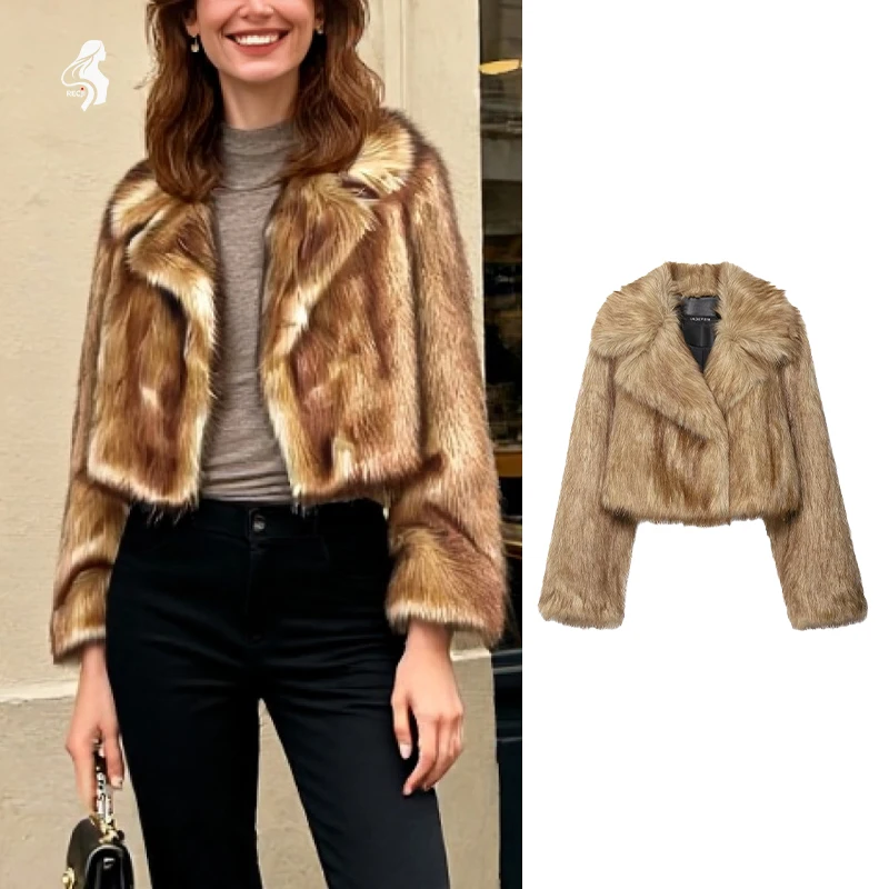 

Womens Fashion Jacket With Large Lapel Faux Fur Effect Short Coat Winter Daily Fashion Versatile Short Jacket Trafizaran