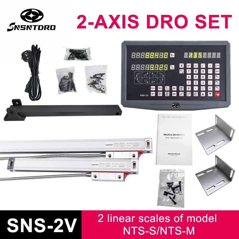 SNS-2V 2 Axis DRO Digital Readout AC110V/220V Display and 2 Pieces 0-1000mm 5um Linear Scale Encoder For Milling Lathe Machine