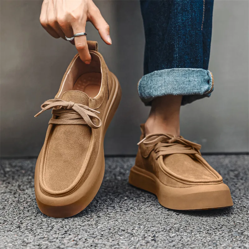 Canvas Shoes Mens Cow Suede Canvas Shoe Shoes Fashion Lace Up  Platform Vulcanized Shoe Outdoor Comfortable Flat Casual Shoe Men