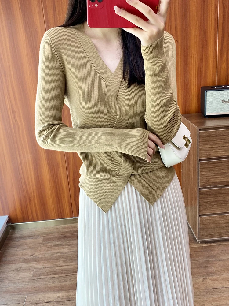 

Meecion Crossed Flower Design Ultrine Wool V-ne Knitted Long Sve Slimming Base Layer irt for Commuting And Sling