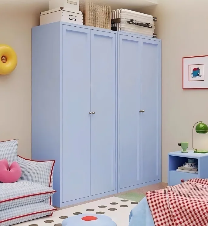 *Modern Steel Kids Wardrobe DIY Knock-Down Design Lockable Hinged Doors 5-Shelf Storage Cabinet for Bedroom