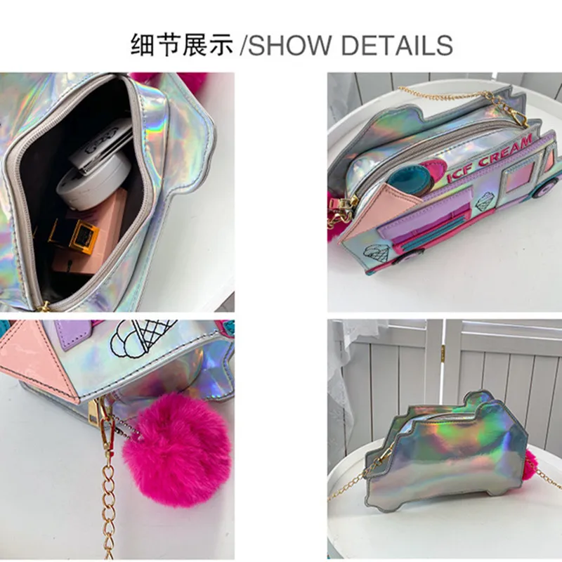 2024 new fashion creative ice cream car messenger bag funny personality colorful laser women\'s bag