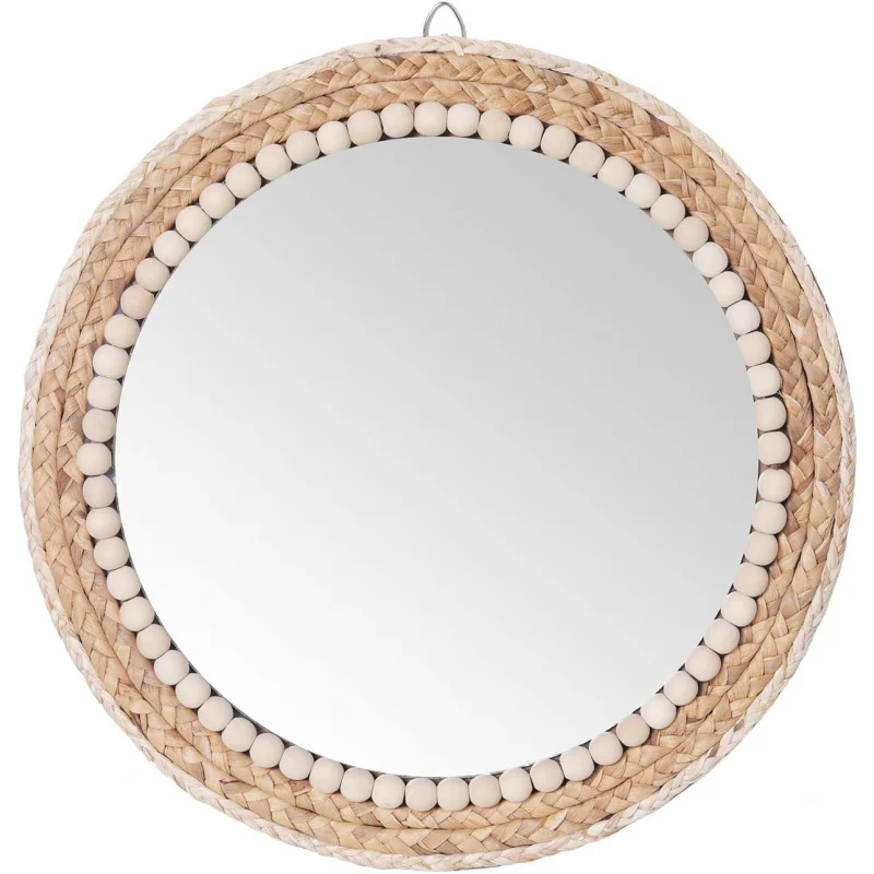 

SWTHONY 15 Inch Boho Round Hanging Wall Mirror Decorative Rattan Circle Mirrors Farmhouse, Living Room, Bedroom