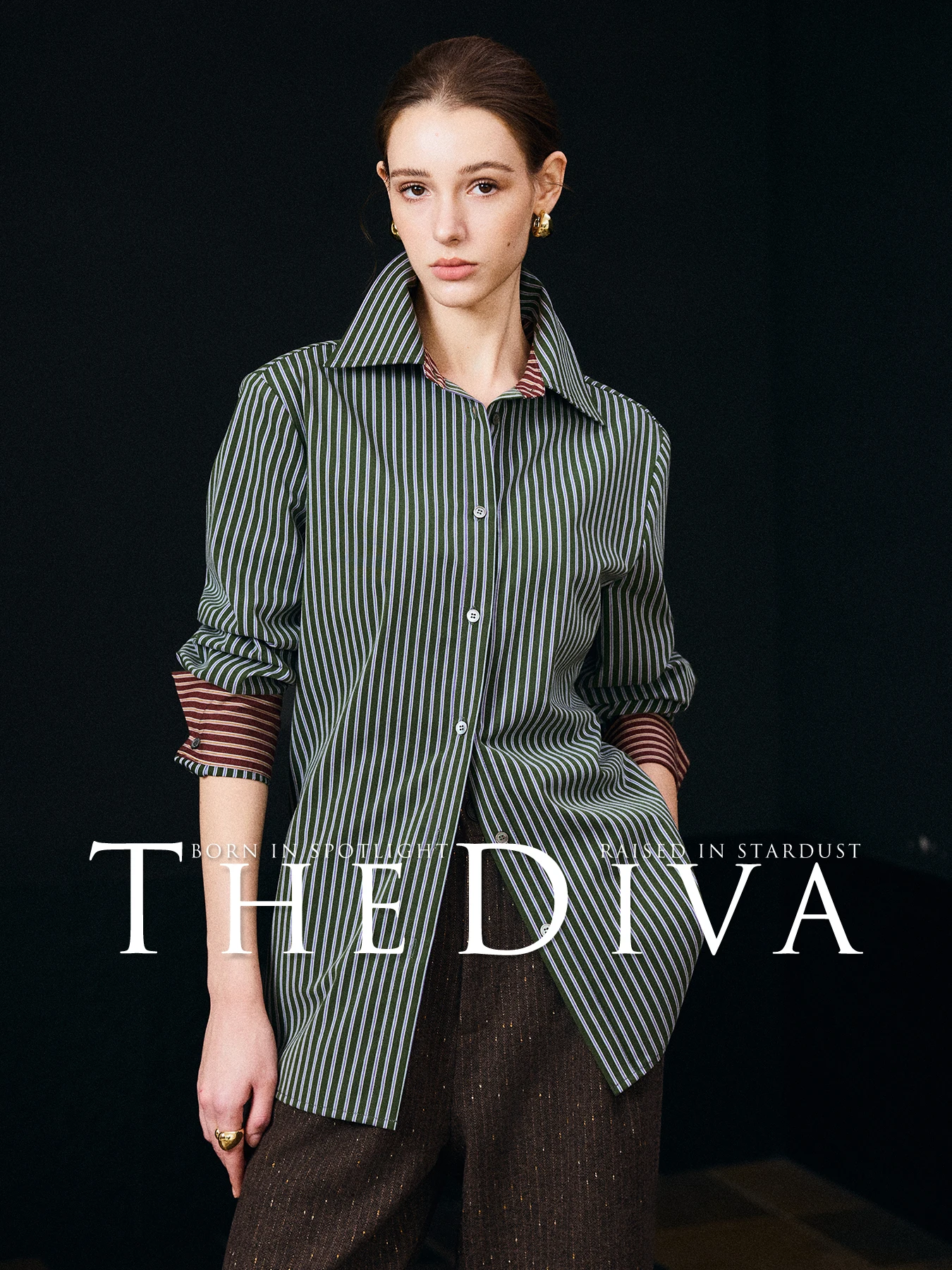 

Рубашка Diva Classic Long Sleeve в полоску, ретро-стиль, цвета пихты, 100% хлопок, дышащая, модная, для повседневной носки