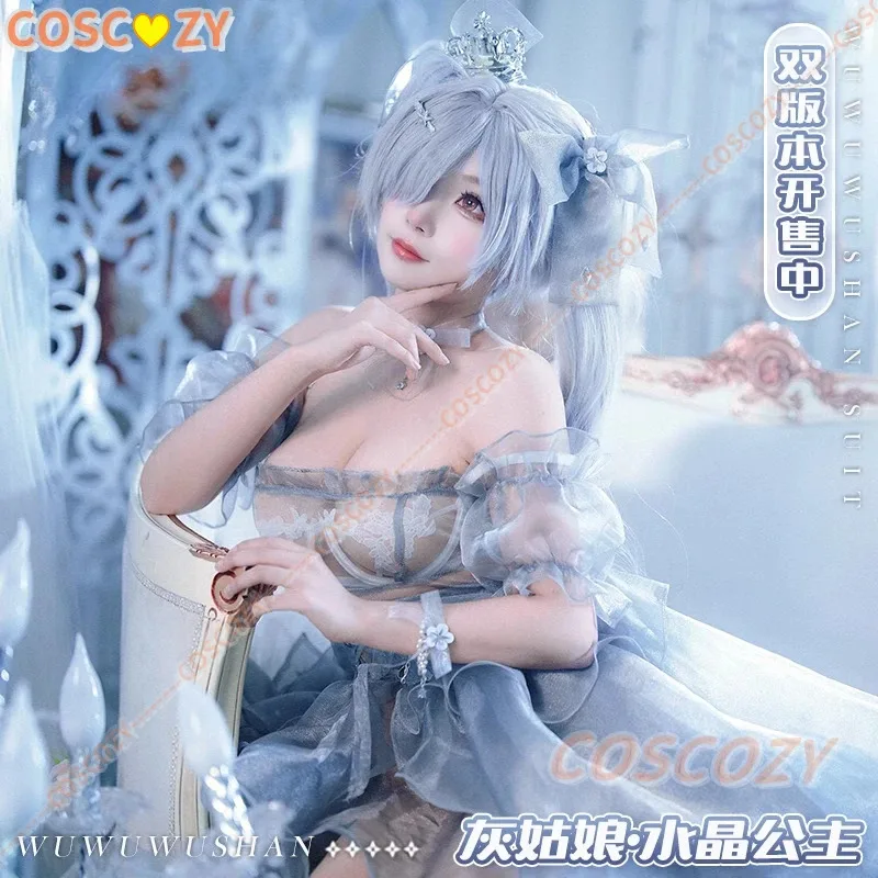 

NIKKE Cinderella Cosplay Costume Wig Blue Crystal Dress Cinderella Glassy Princess Dress Halloween Costumes for Women Customized