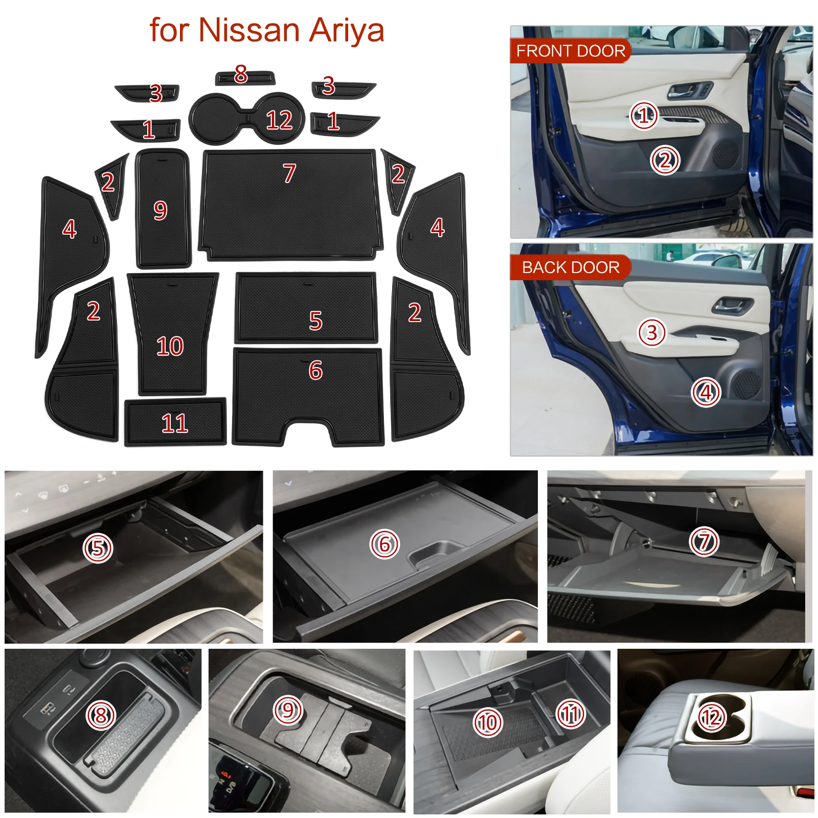 Anti-Slip Gate Slot Mat for Nissan ARIYA 2022 2023 Car Door Groove Pad Cup Holder Interior Accessories Coaster