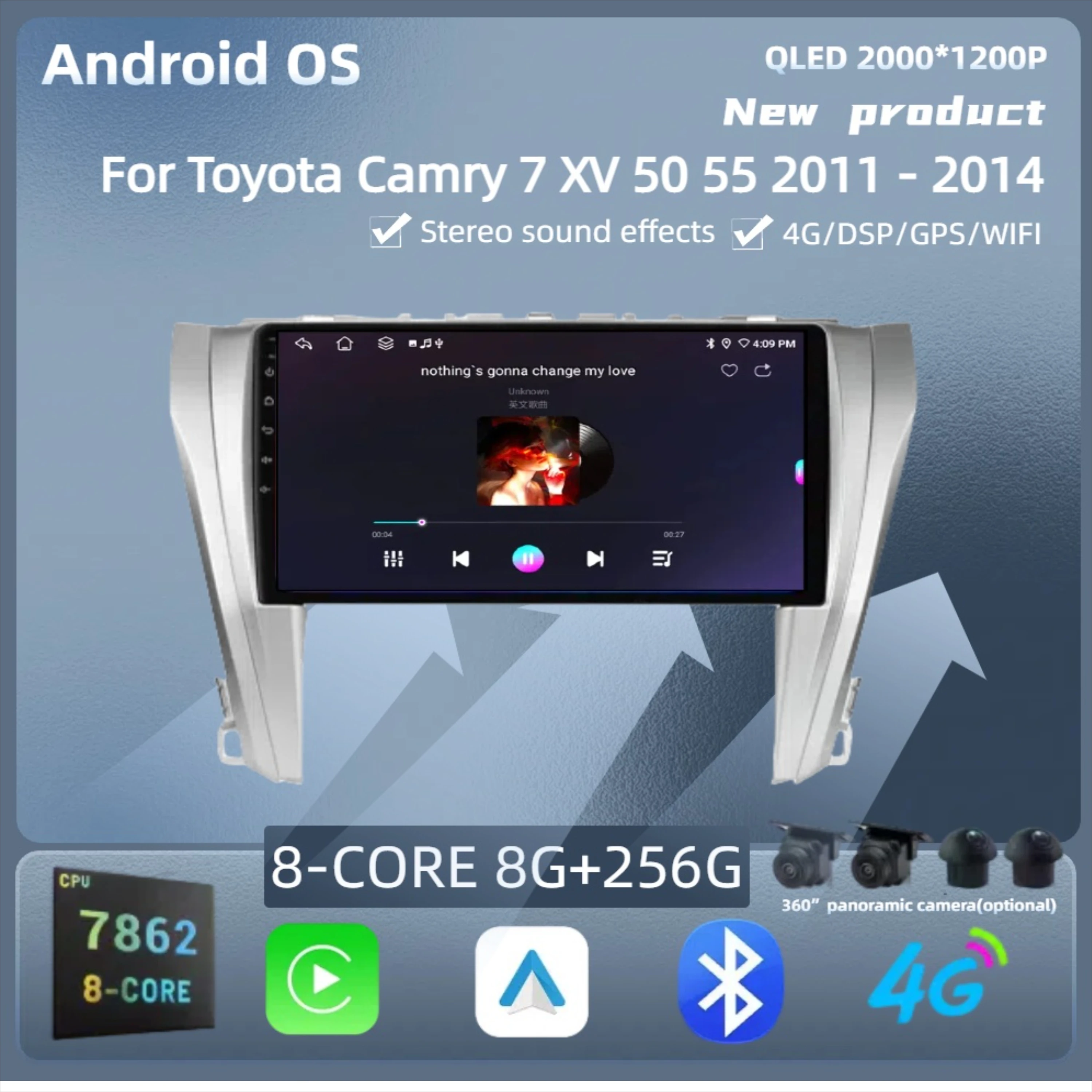 

For Toyota Camry 7 XV 50 55 2011 - 2014 Android 14 Radio Car Multimedia Player Wireless Bluetooth 7862S 8G 256G 2K QLED Screen