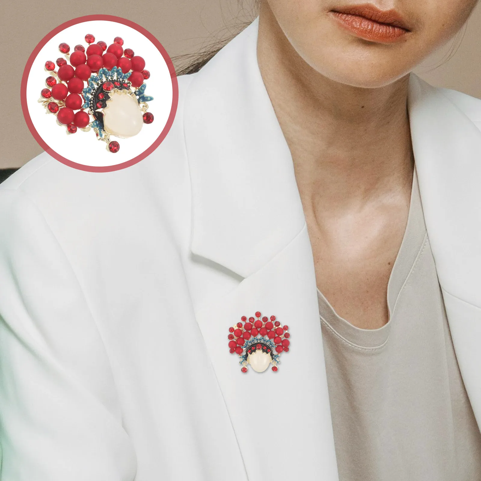 

Peking Opera Brooch Pin Red Chinese Style Vintage Coat Accessory Shawl Clip Dress Corsage Jewelry Lapel Suit Pin