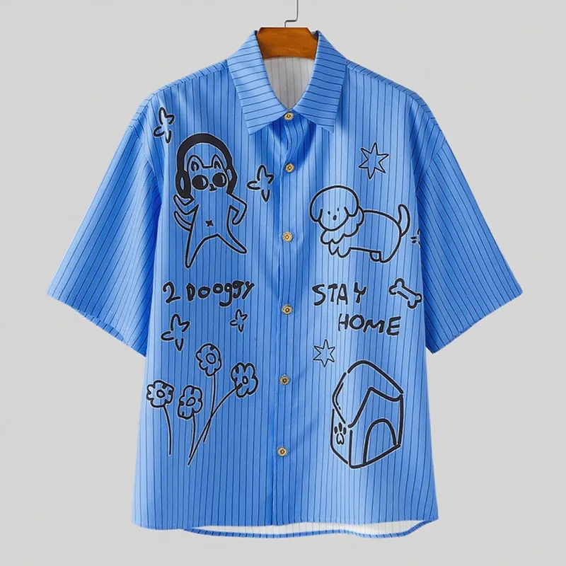 

INCERUN Men Shirt Printing Striped Lapel Short Sleeve Summer Male Tops Streetwear Loose 2026 Shirts Fashion Casual Men Clothing