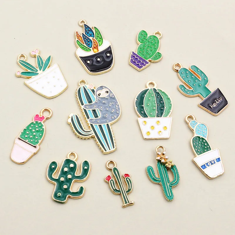 10 Stück Emaille Kaktus Blumen-Anhänger Anhänger für Schmuck herstellung Zubehör Öl DIY Halskette Ohrringe Zubehör