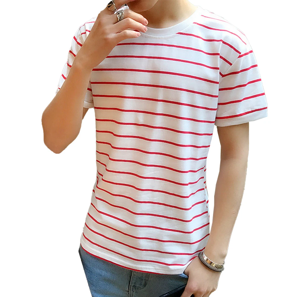 2025 New! Premium Men's Korean Style Stripe Print Slim Short Sleeve T-Shirt, Ideal For Casual & Undershirt Needs