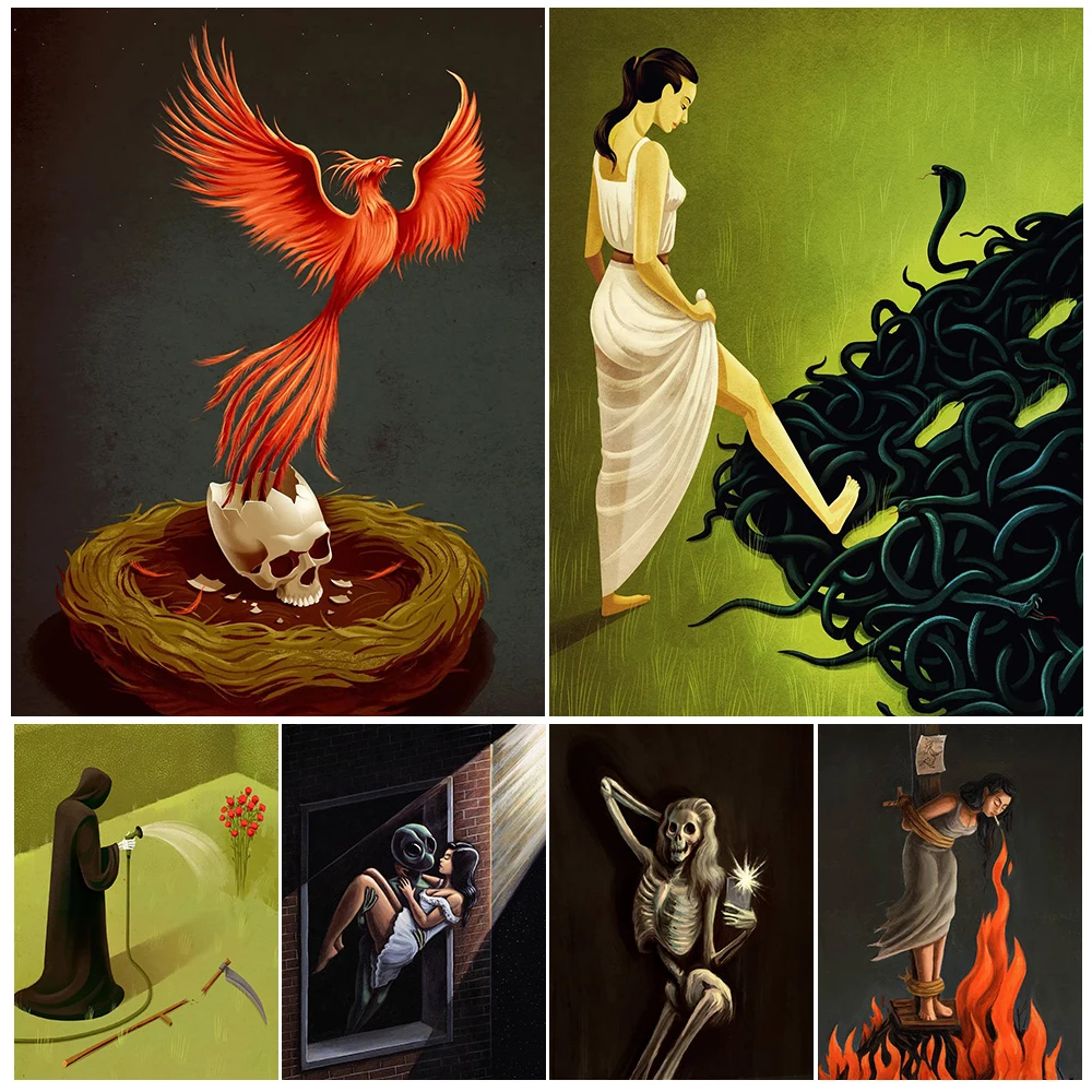 The Witch And The Death Who Love Life Abstract Wall Art Canvas Painting Mantis Beauty Art Poster Print Home Decoration Unframed