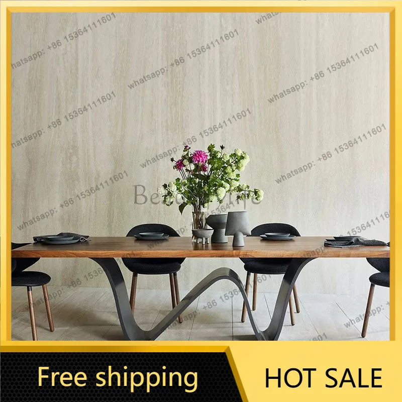 XX. Italian minimalist solid wood dining table walnut color log dining table household living room long table