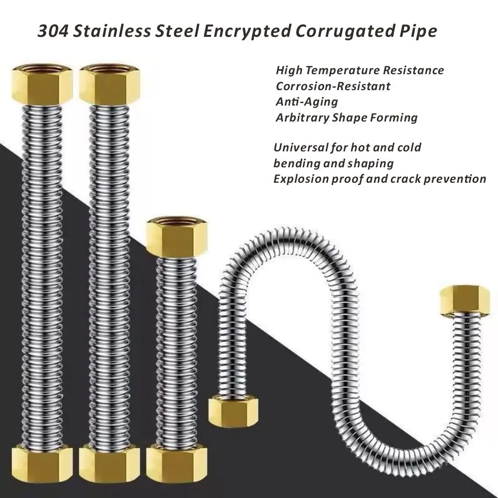 

Гофрированная труба из нержавеющей стали 304, 20-200 см, 1/2 дюйма, BSP для шланга водонагревателя в ванной комнате и взрывозащищенная водопроводная труба для унитаза