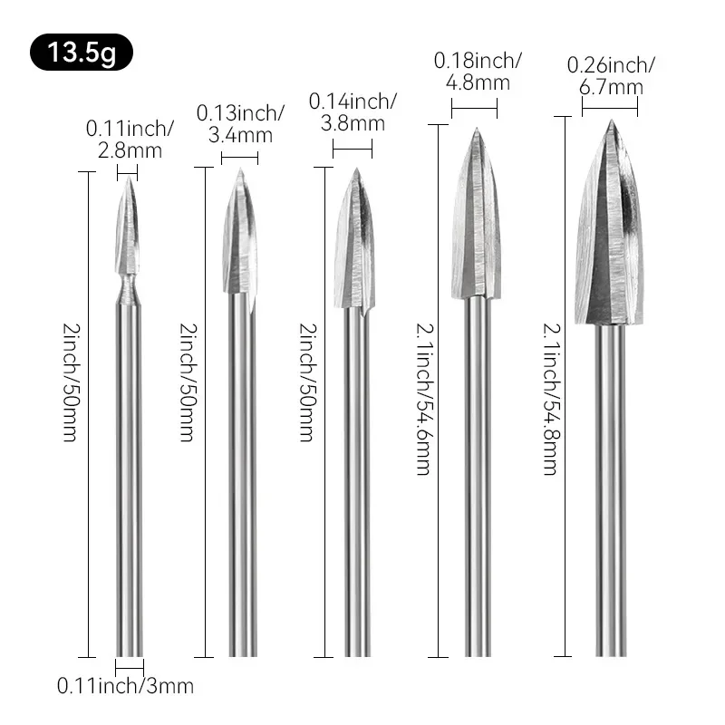 

5Pcs Precise Woodworking Carve Tools Wood Carving Drill Bit Solid Carbide Root Milling Grinder Burr HSS Engraving Drill Bit Set