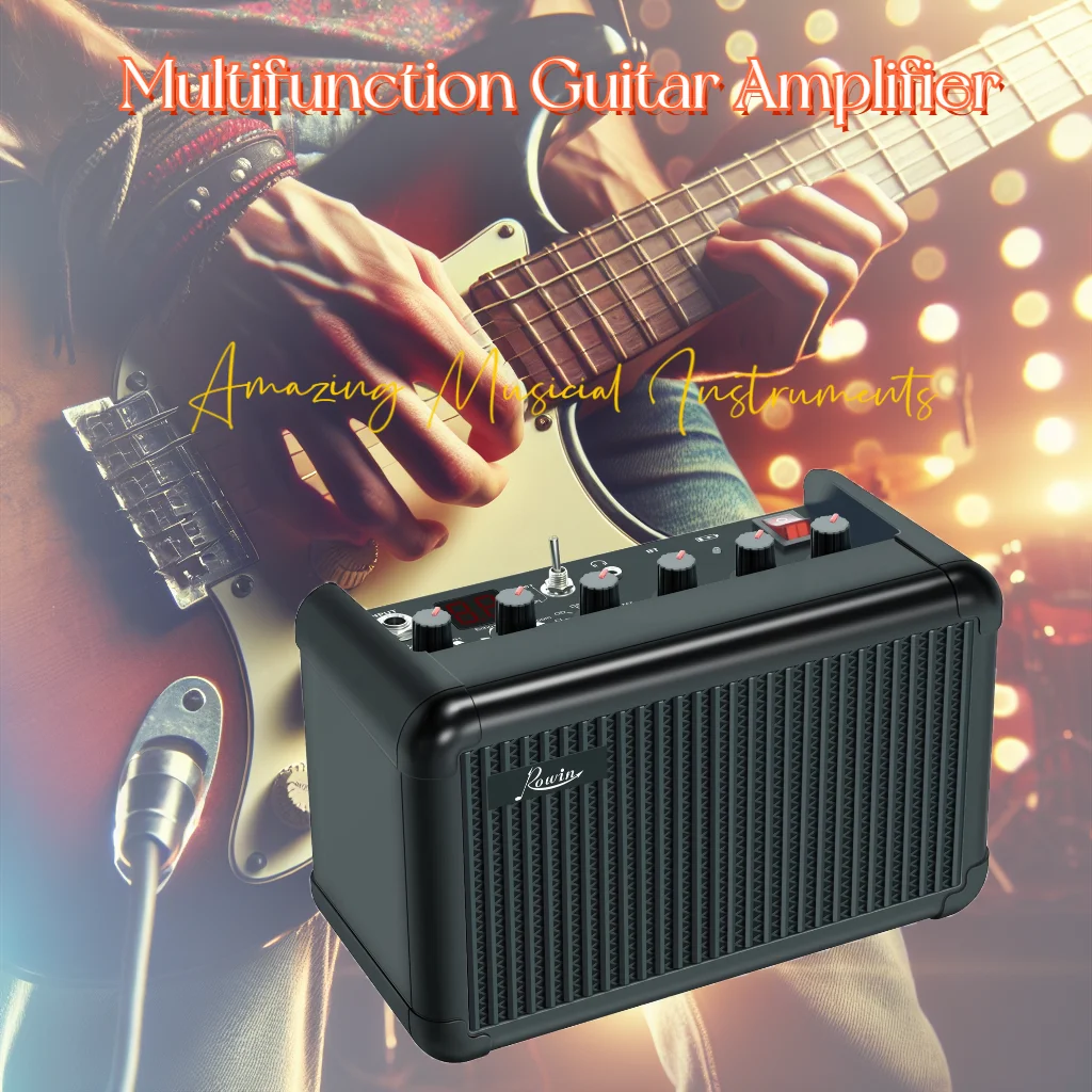 Rowin Guitar Multifunction Amplifier Multi-Effects Delay Reverb Echo Mod Bluetooth Build in Battery For Electric Guitar Bass