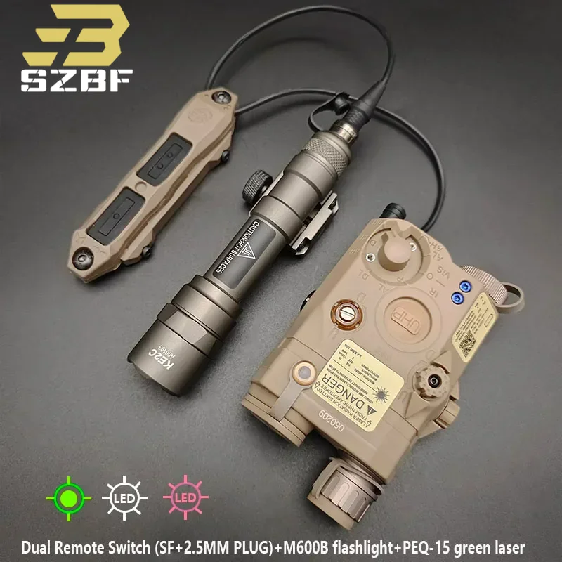 

New Tactical PEQ-15 Red/Green/Blue Laser 2.5MM IR LED Hunting Set With SF M600B/M300B Flashlight And 2.5+SF Plug Pressure Switch