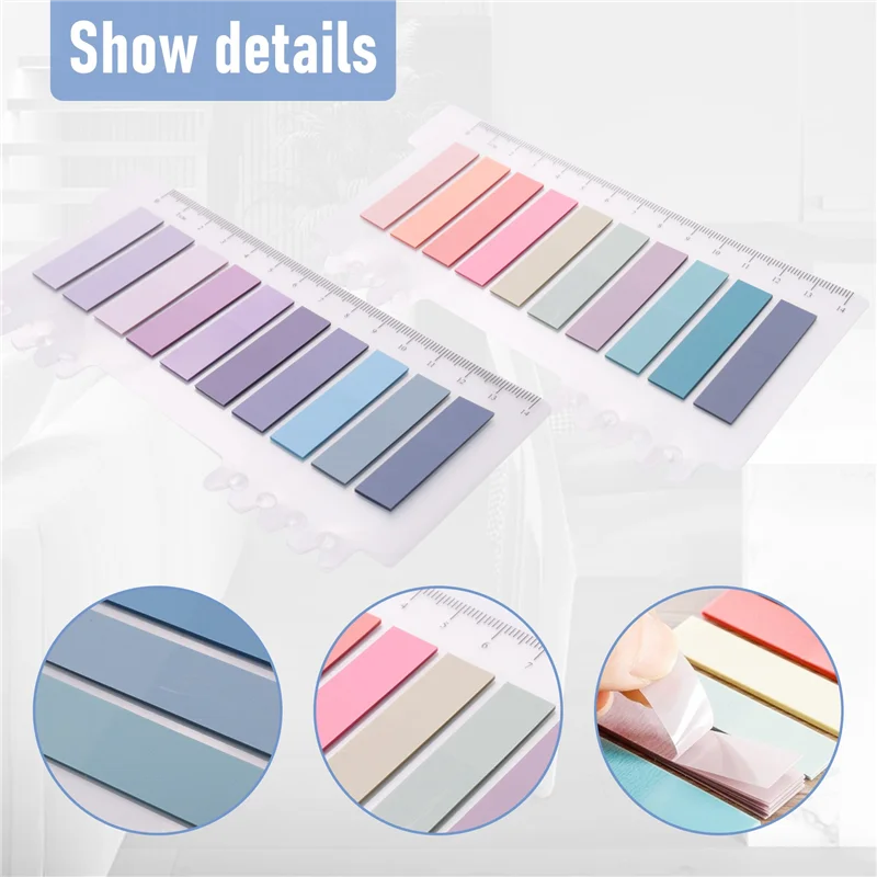 800 Pcs Sticky Index Tabs, 4 Sheets Morandi Strip Index Tabs, Writable Page Sticky Notes With Ruler For Page Marking