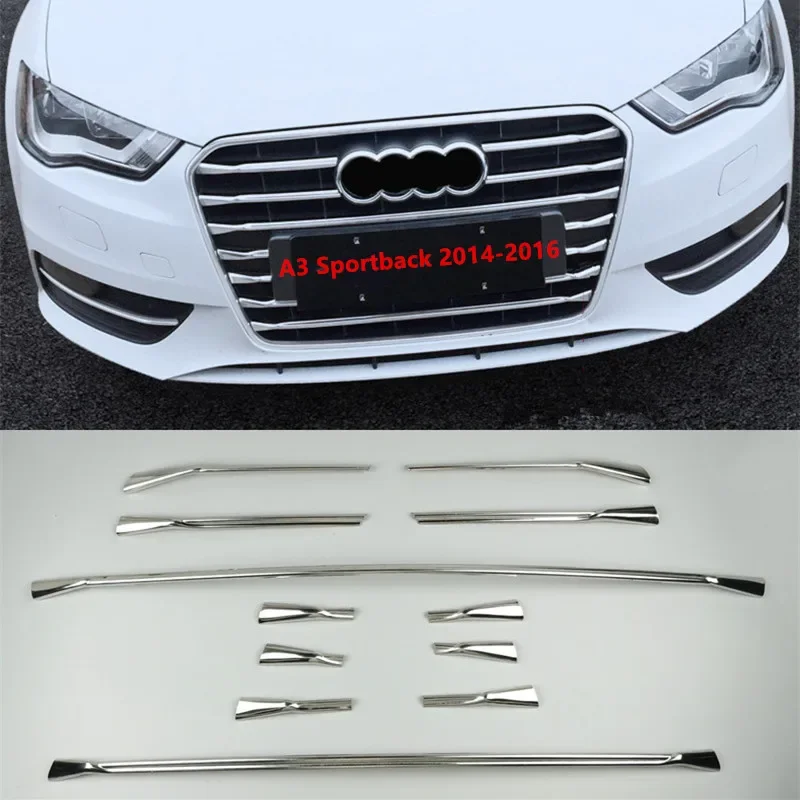 Stainless Steel Front Grill Decorative Strips For Audi A3 8V Sedan Sportback 2013-2017 Center Grille Grid Cover Trim Car Decals