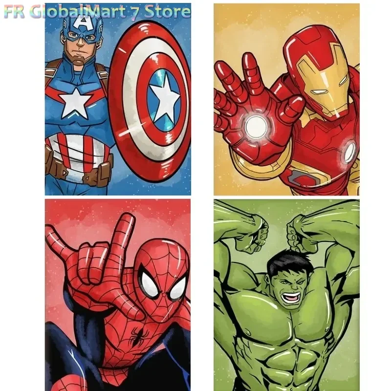 Diamond Painting Wall Art Mural Pictures Boys Room Decor, Spider-Man Iron Man Captain America Hulk Marvel Avengers Diamond Pai