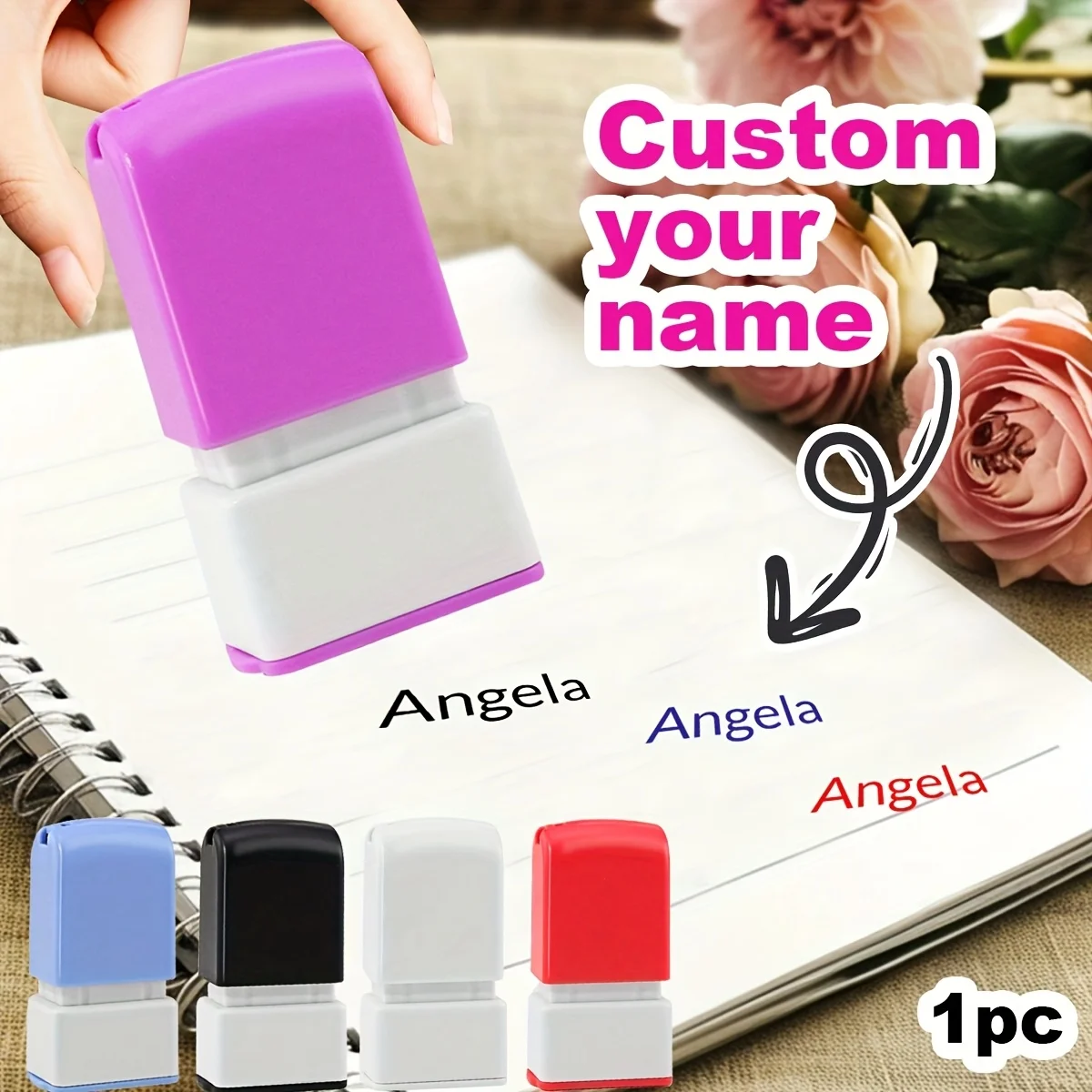 

Custom Name Stamp for Kids Clothing-5 Colors (Red/Black/Blue/White/Purple), Waterproof 18x8mm, for Books, Invitations, Documents