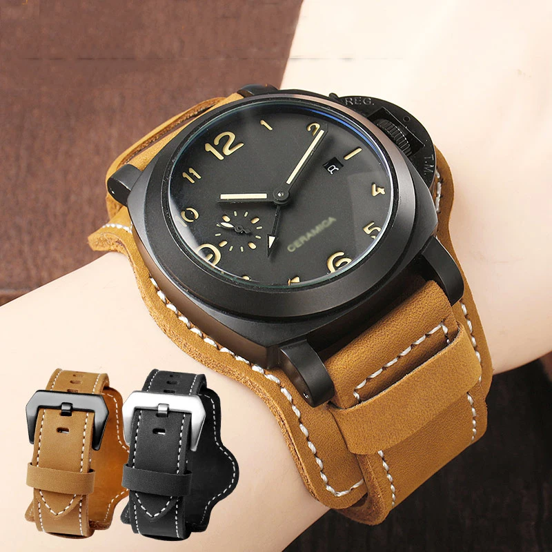 20 22MM 24MM 26MM Bracelet Cow Leather Watch Strap For Casio Fossil Panerai Rolex Bernie Base Men Tray Vintage Cowhide Watchband