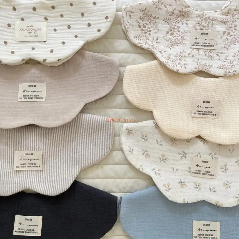 

U50F Baby Bibs 360° Rotate Soft Baby Bandana Muslin Drool Bibs Petal Bibs Burp Gauze Cloth Absorbent Bibs for Boys Girls