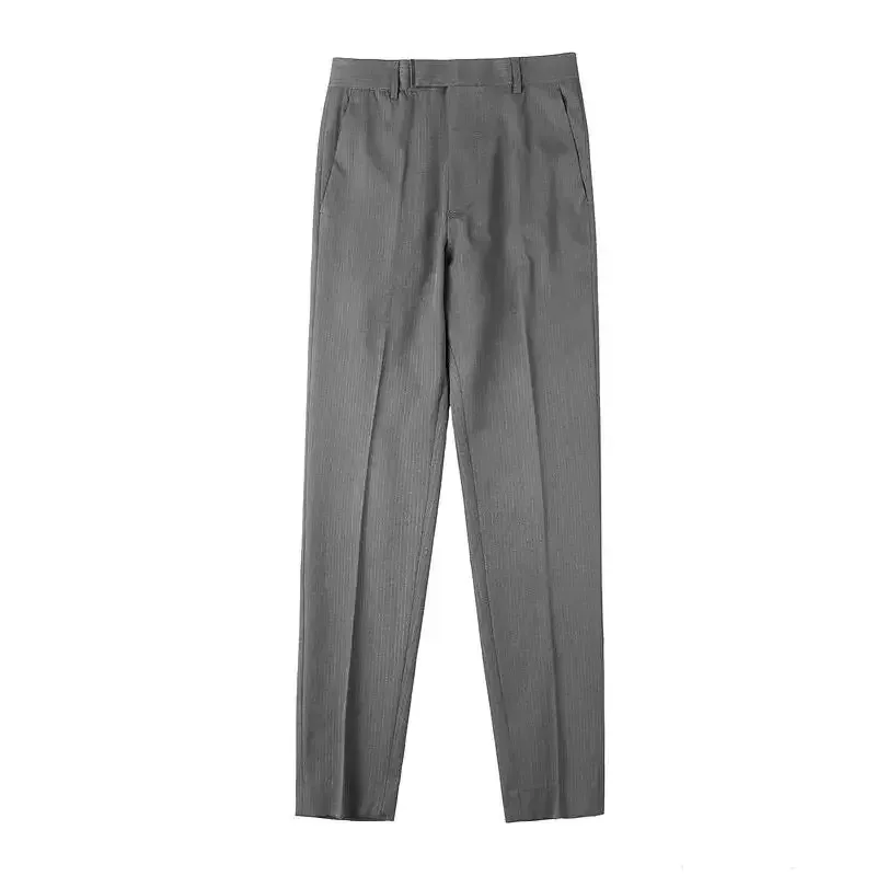 Youth Casual Suit Long Pants, Men's Nine Long Pants, Slim Fit, Non Ironing Business Suit Striped Long Pants, Men