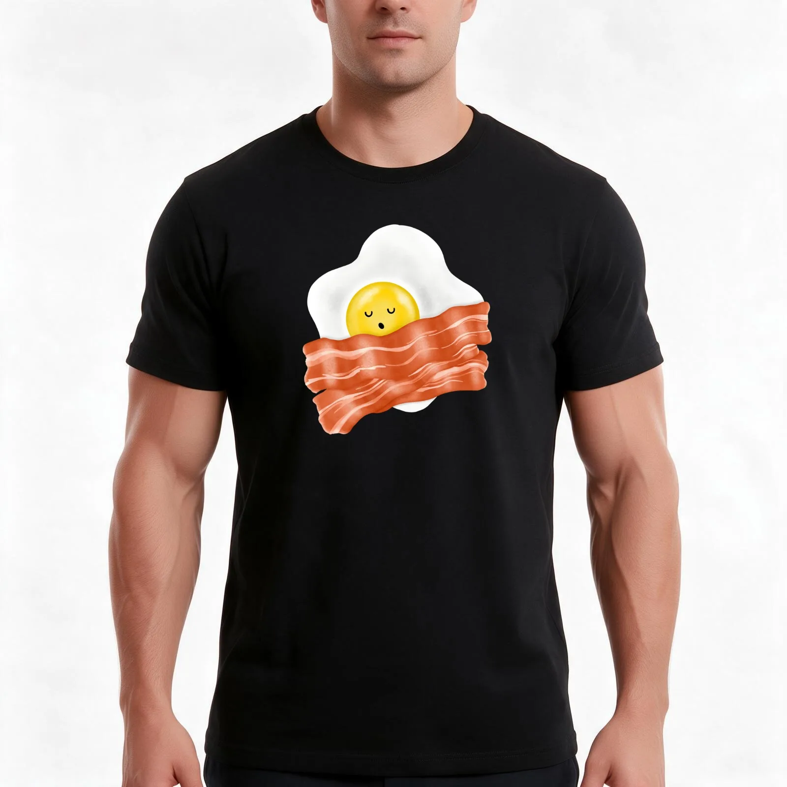 Sleeping Egg on Bacon Blanket T-Shirt Summer Casual Cotton Tee Oversized Streetwear Tops Vintage Graphic Print 100% Cotton