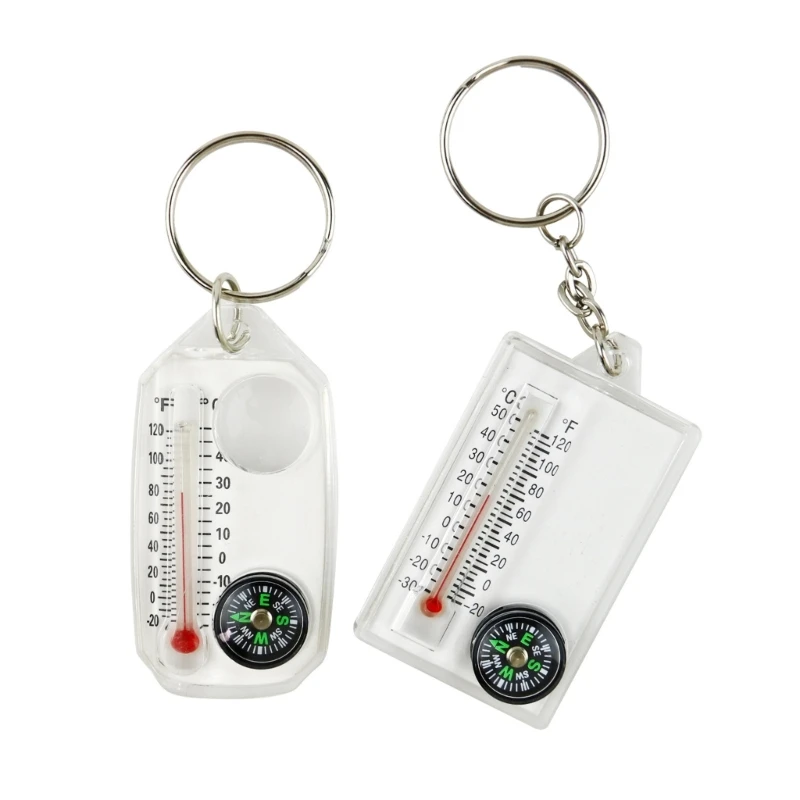 Mini Keychain Multifunctional Camping Compasses Thermometer Outdoors Climbing Temperature Tester Helping Survival Device