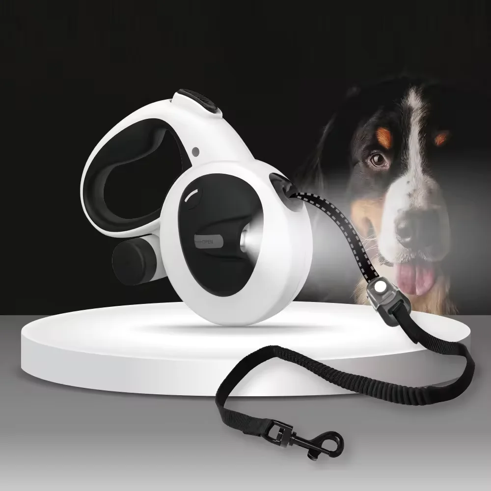 

Led Light Illuminated Reflective Retractable Dog Leash Run Pet Lead With Waste Bag Dispenser