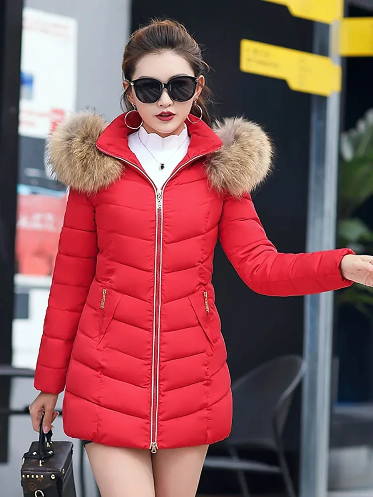 Women Winter Coats Outerwear hooded Long Casual Fur Hooded Jackets Warm Parkas Female Overcoat Coat