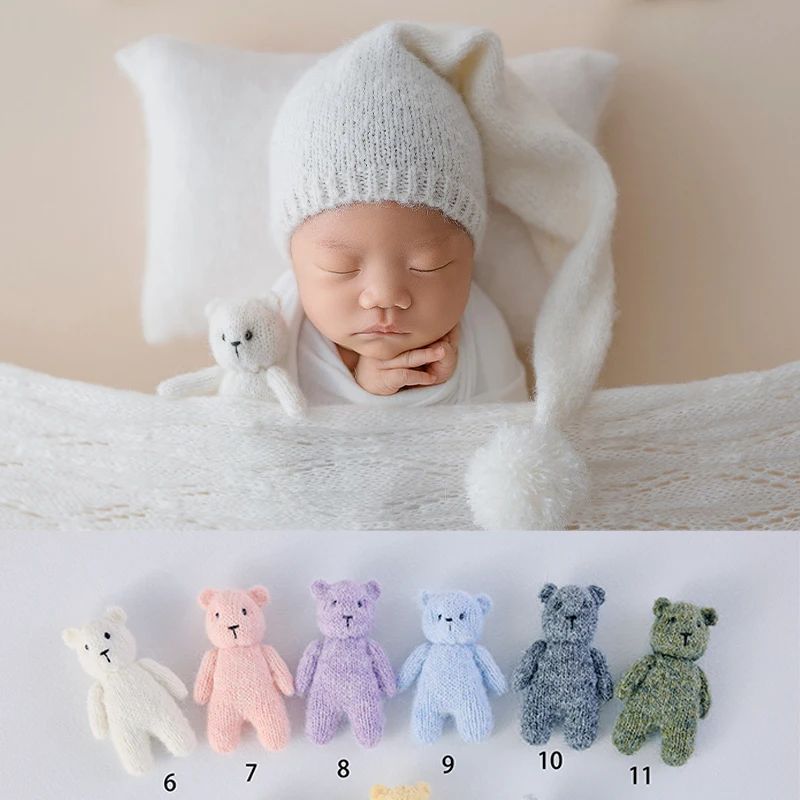 

Newborn Photography Prop Knitted Bear Dolls, Mini Stuffed Animal Toys for Baby Photo Shoots, Assorted Colors Handmade Knit Bears
