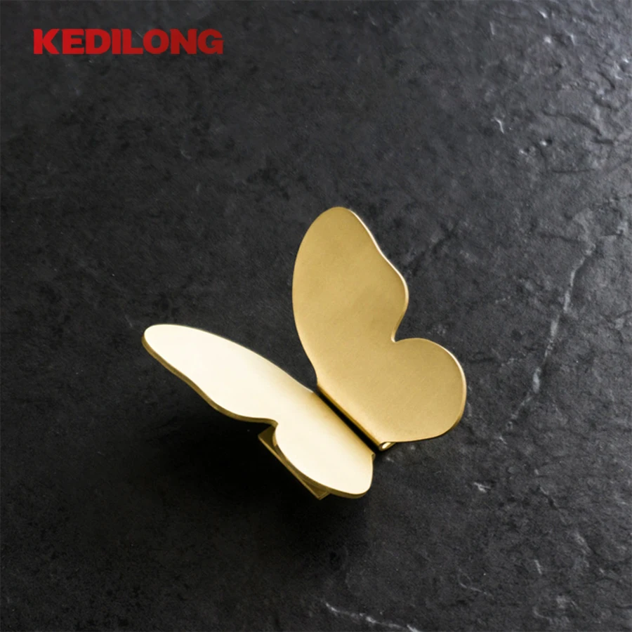 KEDLO زوج واحد من مقبض المطبخ ذو الشخصية الإبداعية والبساطة الحديثة على شكل فراشة بدون حفر بمقبض ذهبي ومقبض سحب للدرج