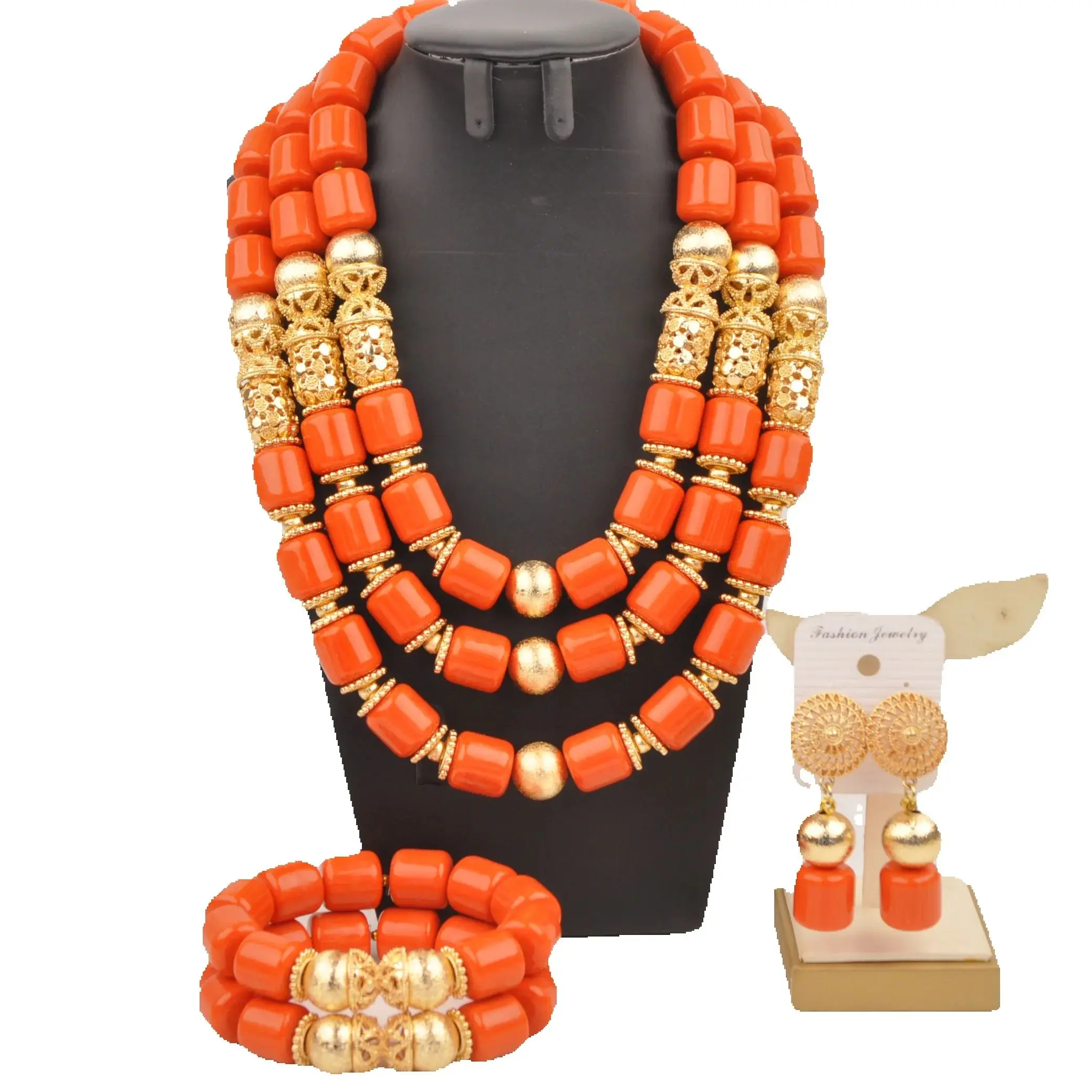 

Nigerian Wedding Orange Artificial Coral Beades, African Jewelry Set