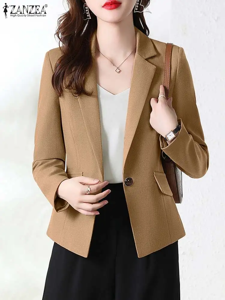 

ZANZEA Autumn Women Lapel Neck Long Sleeve Jackets Female Solid Elegant OL Blazer Suits Casual Work Outwear Fashion Chaqueta