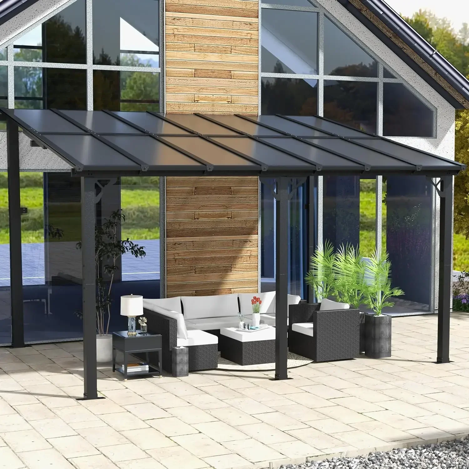 

%a Wall Mounted Gazebos Pergola on Clearance, Outdoor Patio, Gazebo Awnings with Sloped Roof, for Porch, Deck, Backyard