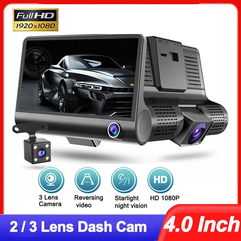 3 Cameras Dash Cam for Cars 1080P Car DVR in the Car Camera 4.0 Inch Video Recorder Black box Rear View Camera for Vehicle