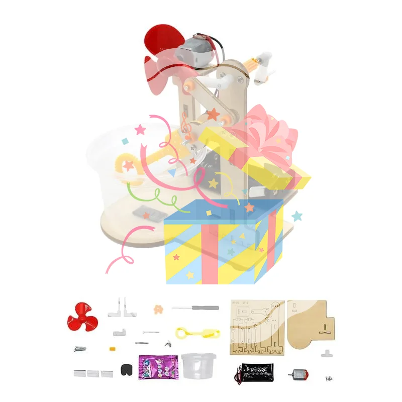 1 ensemble de jouets d'apprentissage précoce, technologie en bois, bricolage, Machine à bulles à manivelle, jouet pour enfants, expérience scientifique, outils pédagogiques