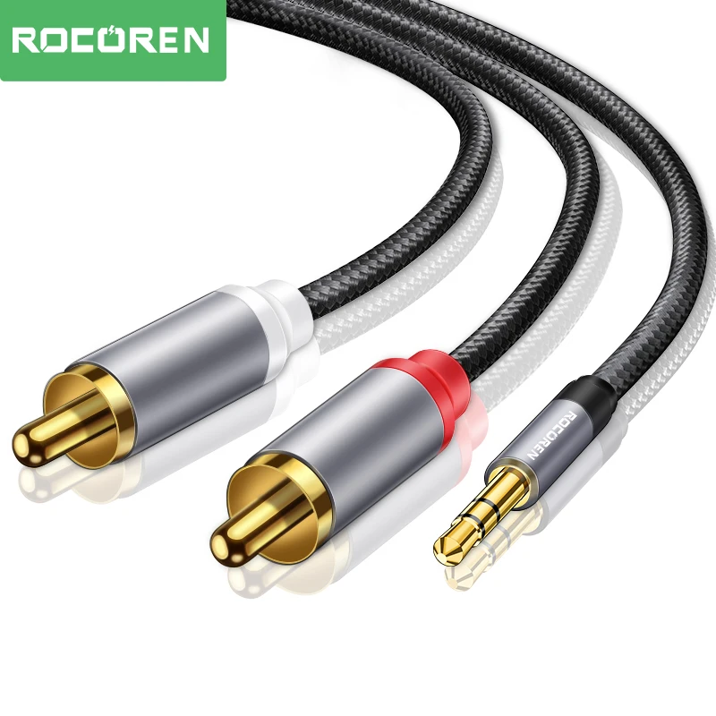 Rocoren Aux Audio Cable 3.5mm Jack to 2 RCA  Adapter Male  to Male Extension Cables Splitter for TV Box Video Amplifier Speaker