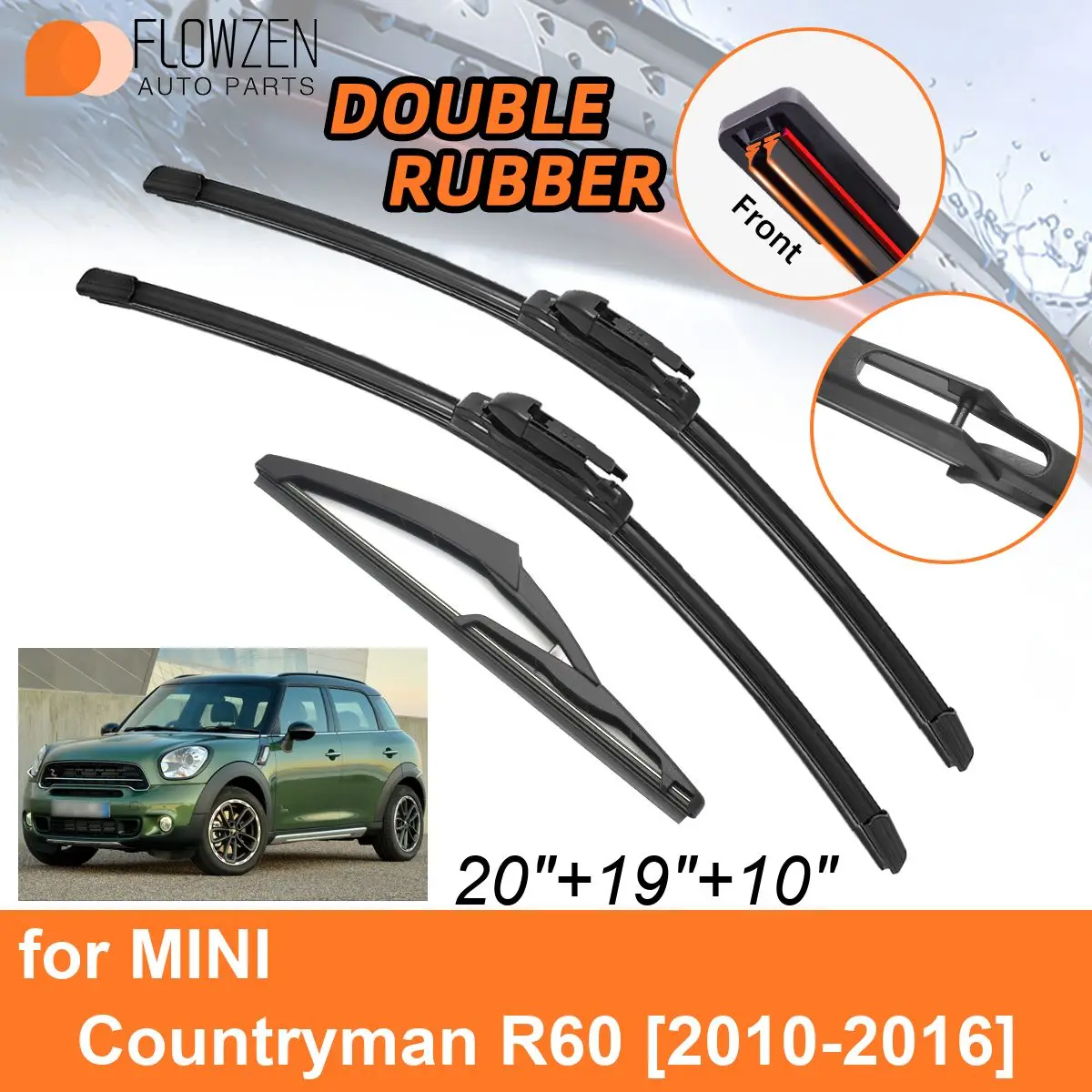 Double Rubber Car Wiper Blades for MINI Countryman R60 2010-2016 Rear Blades Accessories 2010 2011 2012 2013 2014 2015 2016