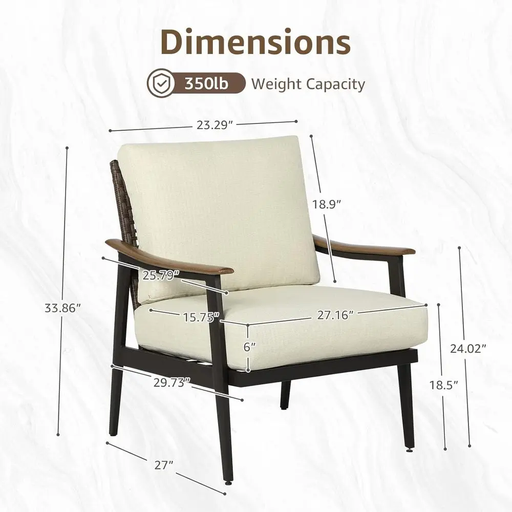 Patio Soa Outdoor urniture Metal Chair with Wicker Backrest & 6 Inches Cushion or ront, Porch, Deck, Balcony, Backyard, Sunroom,